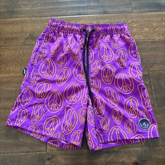 NEFF Printed Drawstring Pull On Swim Trunks Swimwear‎ Purple Peace Men's Small - Picture 2 of 7
